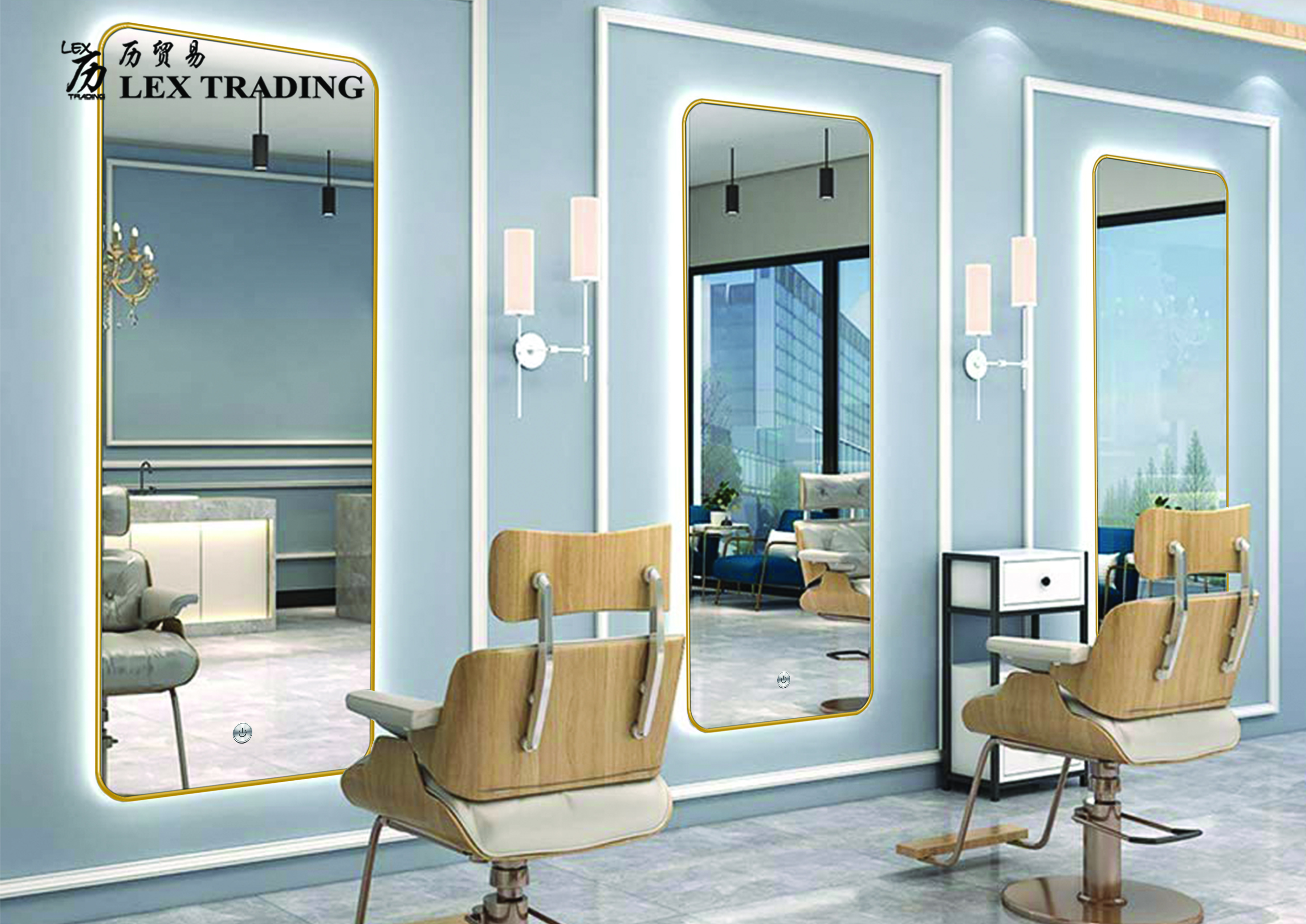 10-LED Rectangle Gold Frame Salon Mirror Mockup copy